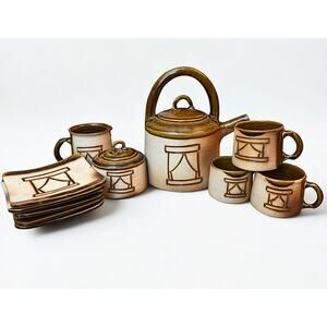 Handmade Stoneware Pottery Tea Set, Rustic Brown Glaze